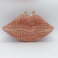 Luxe rose gold lip-shaped clutch bag fully embellished with shimmering crystals - Champagne