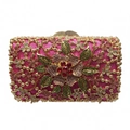 Exquisite rose pink evening bag with gold floral hollow patterns and crystal embellishments - Rose Red