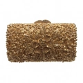 Detailed view of luxury gold evening clutch with floral crystal patterns and rhinestones - Gold / Gold Rhinestone