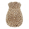 Dettaglio della borsa da sera dorata a sacchetto con strass lussuosi e cristalli fitti - Oro / Zirconia Bianca