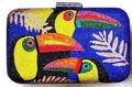 Macro detail of tropical toucan crystal clutch with handcrafted colorful rhinestones - Toucan Pattern (Toucan) / Royal Blue