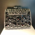 Bolso de noche negro de lujo con motivos florales plateados y pedrería de cristal - 19*13.5*7cm / Negro