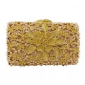 Clutch da sera dorata con fiore in cristallo giallo e lussuosi strass luccicanti - Giallo