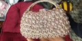 Clutch da sera oro rosa con strass a goccia e manico in metallo per donna - Rosa
