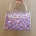 Luxury purple rhinestone evening bag with silver U-shaped metal handle for parties - Violet