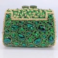 Luxury green crystal evening clutch bag with emerald gemstones and gold filigree details - Green
