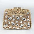 Luxury gold evening clutch bag with sparkling crystals and metal square closure - Gold / White Zirconia