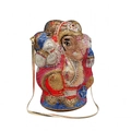 Dettaglio della borsa da sera Ganesha con intarsi di cristalli dorati, rossi e blu - Oro