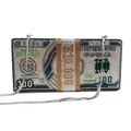 Dettaglio ravvicinato della borsa a forma di dollari con cristalli e catena argento - Dollaro con Ferramenta d'Argento