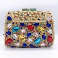 Luxurious evening clutch with vibrant colorful crystals and floral metal filigree work - Gold Multicolor