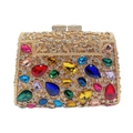 Golden rhinestone clutch with multicolor crystals and double diamond-studded clasps - Gold White Multi