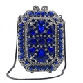Detailed view of luxury navy blue crystal evening clutch with pear-shaped rhinestones - Sapphire Blue Geometric Floral Style / Dark Blue