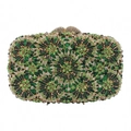 Detail of evening clutch with green and black rhinestones in floral pattern - Green