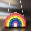 Borsa da sera arcobaleno con strass densi e tracolla a catena in argento - Stile Arcobaleno/Fodera in Pelle Argentata (Catena Piatta in Rame)