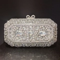 Pochette da sera oro champagne con fiori di strass e chiusura a fiocco di cristallo - Argento