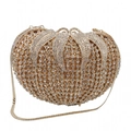 Luxury tomato hollow evening clutch bag with sparkling white rhinestones and gold chain - Gold / White Zirconia