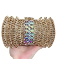 Elegante pochette dorata da sera con strass a ventaglio e dettagli in cristallo arcobaleno - Oro AB Arcobaleno