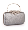 Elegante borsa da sera con paillettes argento e manici in cristallo scintillante - Argento