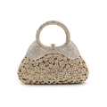Elegant gold metal cutout evening bag with rhinestones and floral hollow design - Gold