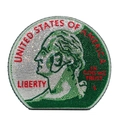 Macro shot of luxury dollar coin round evening bag with green and red rhinestones - Green