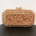 Square champagne gold evening clutch bag with crystal rhinestones and heart lock - Champagne