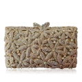 Golden luxury crystal evening clutch bag with floral rhinestone hollow pattern and bow clasp - Gold Base AB Rhinestone