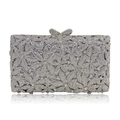 Luxury silver crystal evening clutch bag with sparkling rhinestone flower petal patterns - Silver
