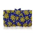 Macro shot of yellow and blue floral rhinestone crystal pattern on rectangular evening bag - Blue and Yellow