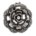 Pochette de soirée en forme de fleur en métal sombre avec des strass étincelants - Noir