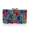 Exquisite floral crystal evening clutch bag with multicolored rhinestones and bow clasp - Iridescent Black
