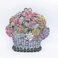 Macro shot of colorful floral crystal embellishments on a flower basket evening clutch bag - Silver Multi-color
