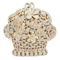 Exquisite goldene Abendtasche in Blumenkorb-Form mit funkelnden Strasssteinen und Metallverschluss - Goldene Basis AB Strass