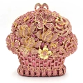 Elegante Blumenkorb-Abendtasche mit rosa Kristallen und goldenem Metall-Hohl-Design - Rosa