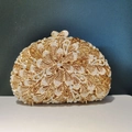 Luxurious floral clutch bag with gold and amber rhinestones for formal evening events - Gold Coffee