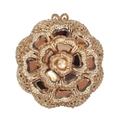 Pochette de soirée fleurie de luxe dorée avec cristaux ambre et marron scintillants - Base Dorée Strass Doré
