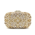 Exquisite goldene Abendtasche mit Blumen-Hohlmuster, funkelnden Kristallen und Edelsteinverschluss - Gold