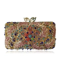 Luxury metal clutch with colorful rhinestones and butterfly clasp in floral pattern - Gold Multicolor