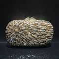 Luxury gold evening clutch bag with radiating crystal rhinestones and jeweled clasps - Gold / White Zirconia