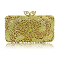 Exquisite gold floral crystal clutch bag with a butterfly clasp for evening parties - Yellow