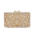 Luxurious gold evening clutch bag with sparkling crystals and butterfly clasp lock - Gold / White Zirconia