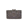 Exquisite crystal evening clutch bag with retro rhinestone patterns and bow metal clasp - Gray