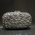 Macro shot of silver crystal evening clutch with radial rhinestone feather pattern - Dark Gray