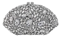 Silberne Abendtasche mit funkelnden Straßsteinen, Blumenmuster und elegantem Metallrahmen - Silber