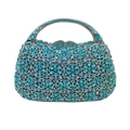 Luxuriöse Strass-Abendtasche mit blauen Kristall-Blumenmustern und Metallgriff-Design - Himmelblau