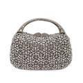 Exquisite silberne Abendtasche mit floralen Strasssteinen und Kristallgriff für Hochzeiten - Silber