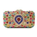 Pochette da sera in metallo traforato con strass multicolori e decorazioni di perle - Oro Arcobaleno