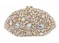 Pochette de soirée ovale dorée avec strass blancs étincelants et fermoir en métal - Or / Zircone Blanche
