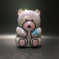 Detailed view of the sparkling rhinestone bear evening bag with luxury crystal embroidery - Silver Pink Bear