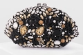 Pochette de soirée luxueuse avec cadre en métal et strass noirs et dorés à motifs floraux - Mélange Noir Or Argent