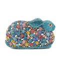 Elegante pochette da sera a forma di coniglio con strass blu e motivi floreali vivaci - Blu